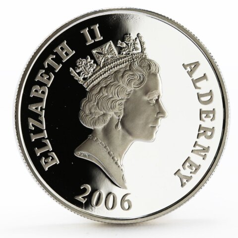 オルダニー島 エリザベス2世 アイザック・ニュートン 5ポンド銀貨 2006年