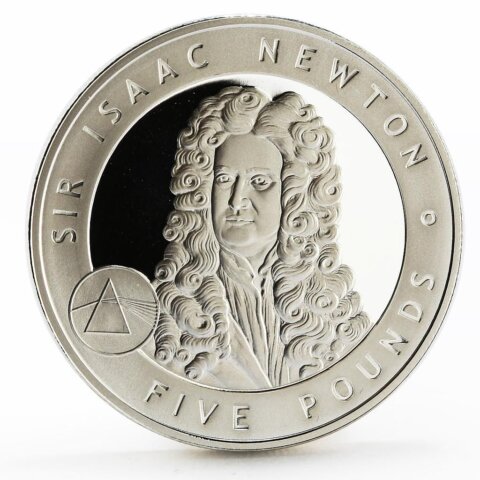 オルダニー島 エリザベス2世 アイザック・ニュートン 5ポンド銀貨 2006年