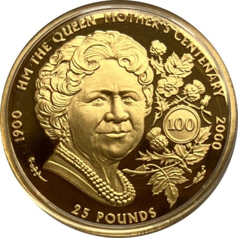 ガーンジー島 エリザベス2世 クイーンエリザベス皇太后生誕 100 周年記念 25ポンド金貨 2000年