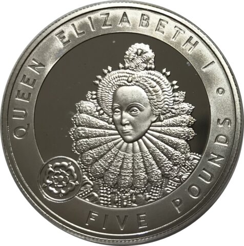 オルダニー島 エリザベス2世 エリザベス1世 5ポンド銀貨 2006年