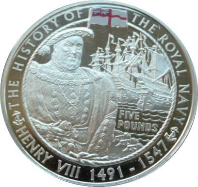 ガーンジー島 エリザベス2世 ヘンリー8世 5ポンド銀貨 2004年