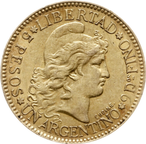 アルゼンチン リバティヘッド 5ペソ金貨 1883年