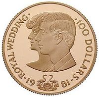 バハマ チャールズ皇太子＆ダイアナ妃 ロイヤルウェディング 100ドル金貨 1981年