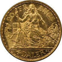 デンマーク クリスチャン9世 4ダラー金貨（20フラン金貨） 1904年