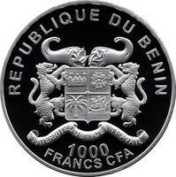 ベナン アフリカサイ 1,000CFAフラン銀貨 2015年