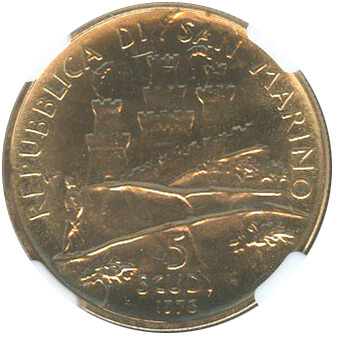 サンマリノ リバティヘッド 5スクディ金貨 1976年