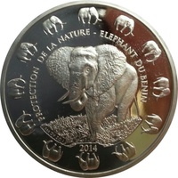 ベナン ベナンのゾウ 1,000CFAフラン銀貨 2014年