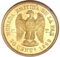 ボリビア 20センタボス金貨 1868年