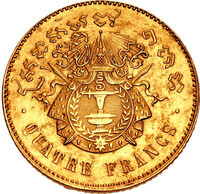 カンボジア ノロドム1世  4フラン金貨 1875～1899年