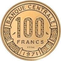 カメルーン ジャイアントイランド 100フラン金貨 1971年