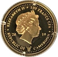 カメルーン エリザベス2世 ウナとライオン 100フラン金貨 2019年
