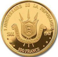 ブルンジ ミシェル・ミコンベロ 共和国建国1周年 100フラン金貨 1967年