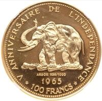 コンゴ民主共和国 ジョセフ・カサ・ヴブ 独立5周年 100フラン金貨 1965年