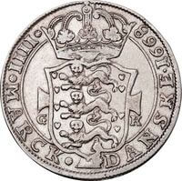 デンマーク フレデリク3世 4マルク銀貨 1666-1669年