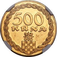 クロアチア 穀物の束を持つ女性 500クーナ金貨 1941年