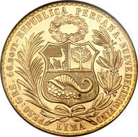 ペルー 女神坐像 100ソル金貨 1969年