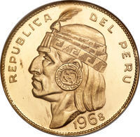 ペルー インカの王 50ソル金貨 1968年（リストライク品）