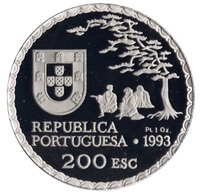 ポルトガル 南蛮芸術450周年 200エスクードプラチナ貨 1993年 表